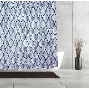 Moda Shower Curtain Navy Blue Deco Leaf NEW